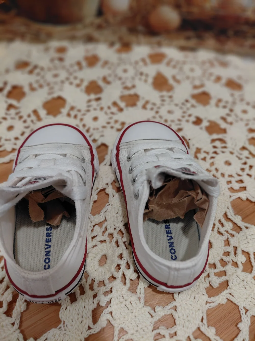 Converse Kids White Canvas Sneakers with Red Trim